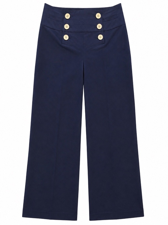 Lauren Ralph Lauren Pants - Ralph Lauren high waist Navy Sailor Pants Wide Leg Silk Cotton Blend Old Money 6